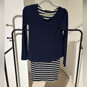 Hail3y:23 Navy and Cream Long Sleeve Mini Shirt Dress